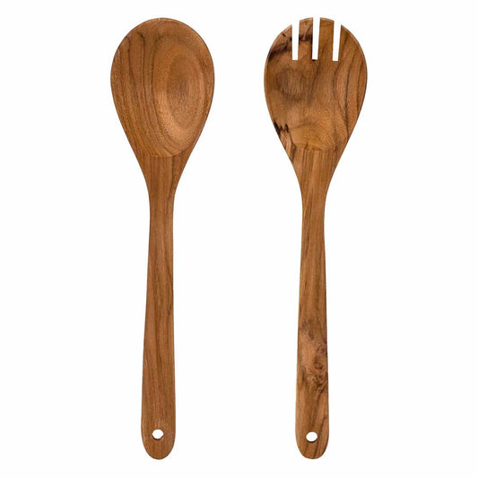 Upcycled wooden salad servers handcrafted from sustainable materials for eco-friendly dining